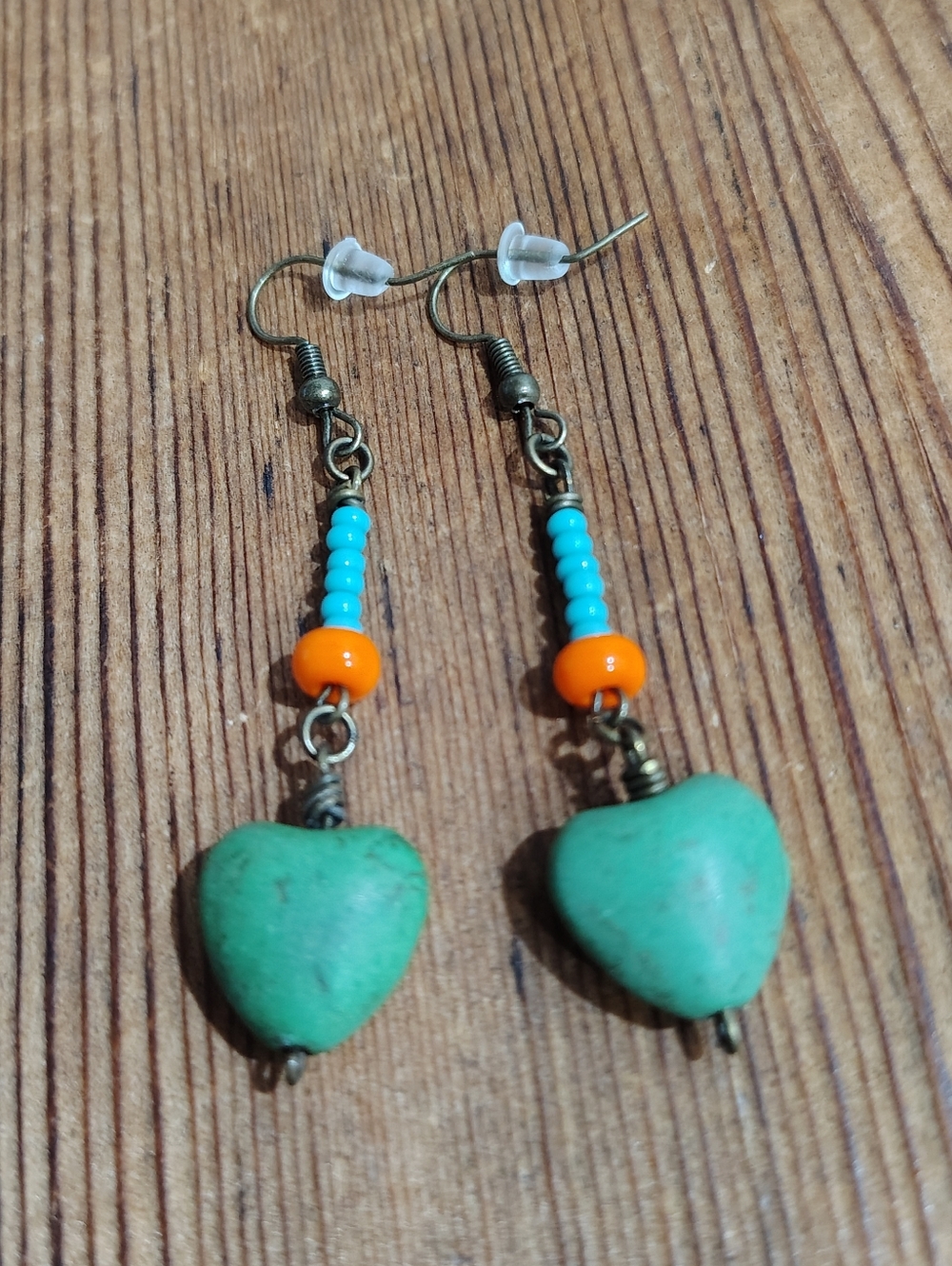 ***5 For $20**Turquoise Heart Dangle Earrings with Orange Accent - Women Jewelry